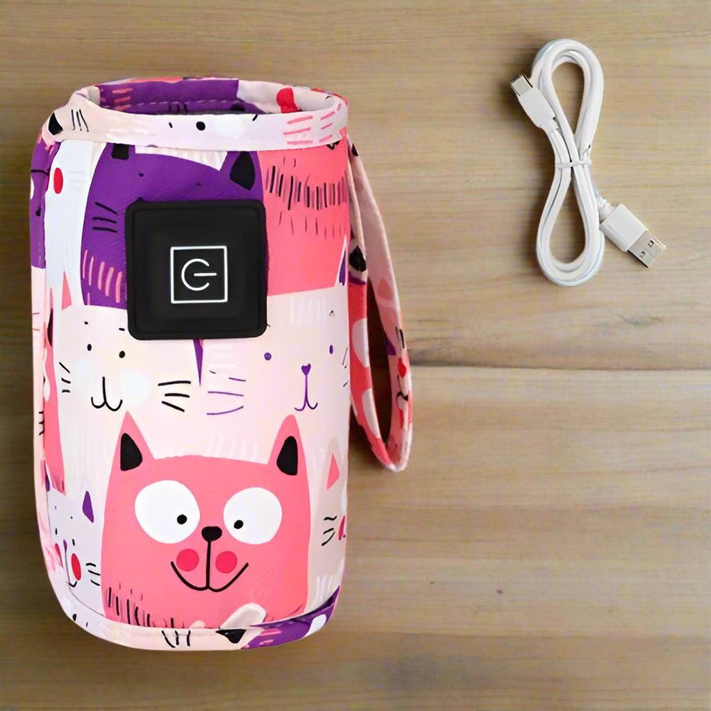 chauffe-biberon-nomade-rose-motif-chat