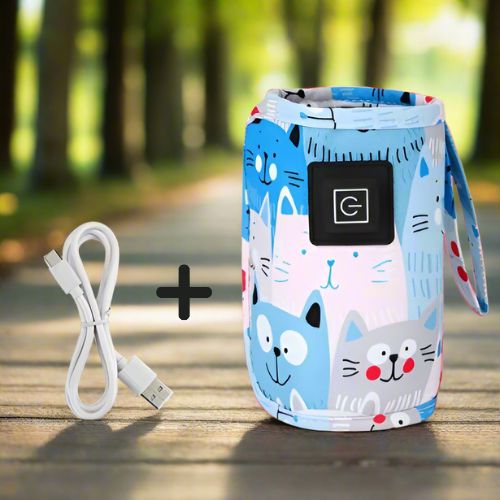 chauffe-biberon-nomade-usb-bleu-motifs-chat