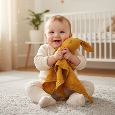 Doudou lapin coton mousseline
