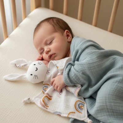 Doudou lapin coton mousseline