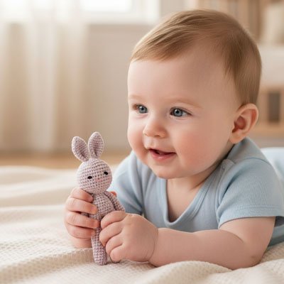 Doudou lapin petites mains de bebe